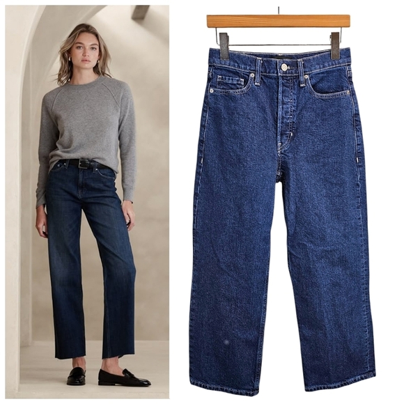 Banana Republic Womens Button Fly High Rise Ankle Jeans 27 Blue Wide Leg Casual - Picture 1 of 11